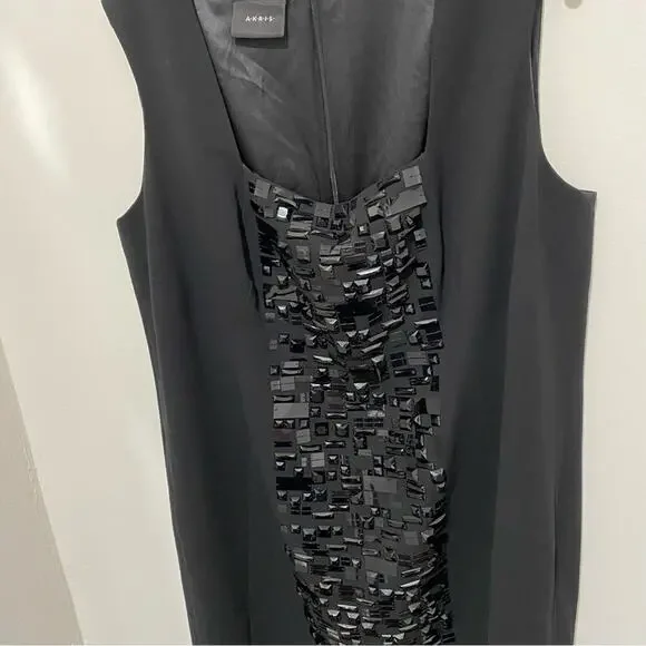 AKRIS Black Dress Size 16 Square Neck Knee Length Stud Embellishments MSRP $2500 - Picture 7 of 13